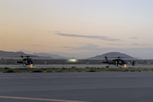 Soldiers from G Company 2-238th General Support Aviation Battalion, as part of Task Force Dragon while deployed to Afghanistan, conduct night vision goggle hoist training in Afghanistan, May 28, 2020. The training was done to comply with Army aviation regulations regarding rated and non-rated crewmember requirements. (U.S. Army National Guard courtesy photo)