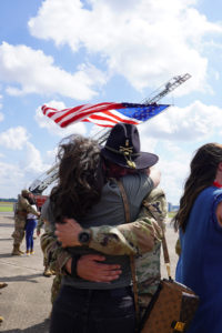 Louisiana National Guard Soldiers assigned to the 256th Infantry Brigade Combat Team return home from a nearly year-long deployment to the Middle East, Shreveport, Louisiana, Oct. 15, 2021. The Tiger Brigade conducted base defense operations in the Middle East in support of U.S. Central Command’s Operations Inherent Resolve and Spartan Shield. (U.S. Army National Guard photo by Sgt. 1st Class Denis Ricou)